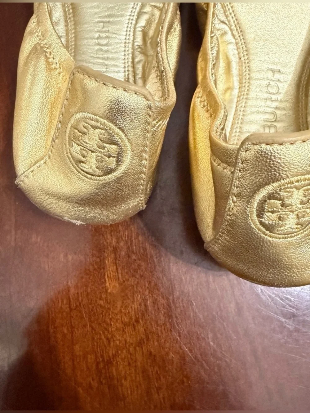 Tory Burch Metallic Gold Leather Ballet Flats